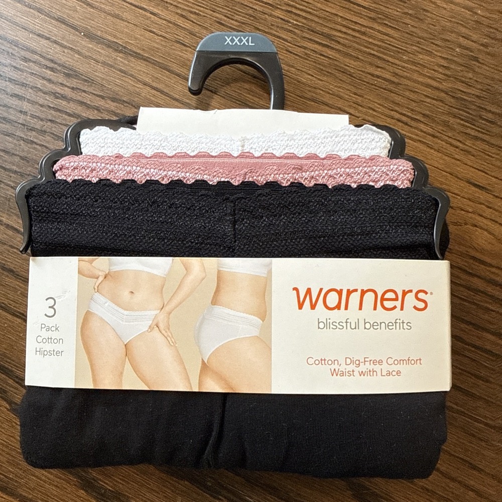Warners Womens 3XLarge 3pc Dig-Free Cotton & Lace Hipster Panty Set Mid Waist - Picture 1 of 5